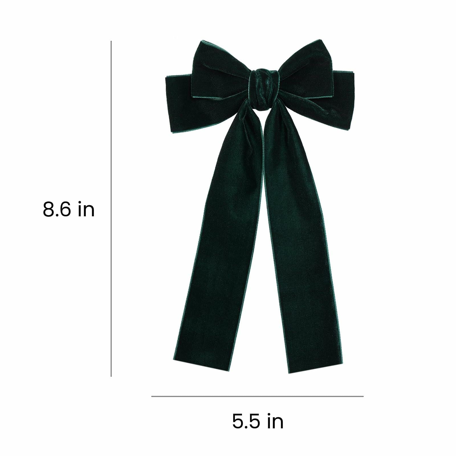 Miroksh Velvet Ribbon Hair Bows Clips Dark Green 2pcs 5.5 Inch