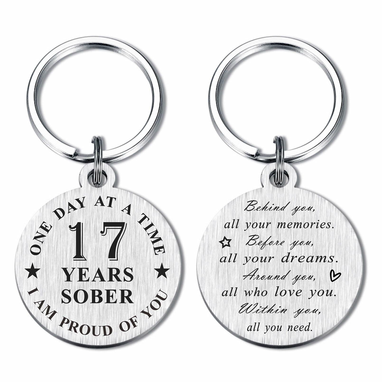 Alotozo 17 Year Sobriety Keychain AA Recovery Gift Men Women