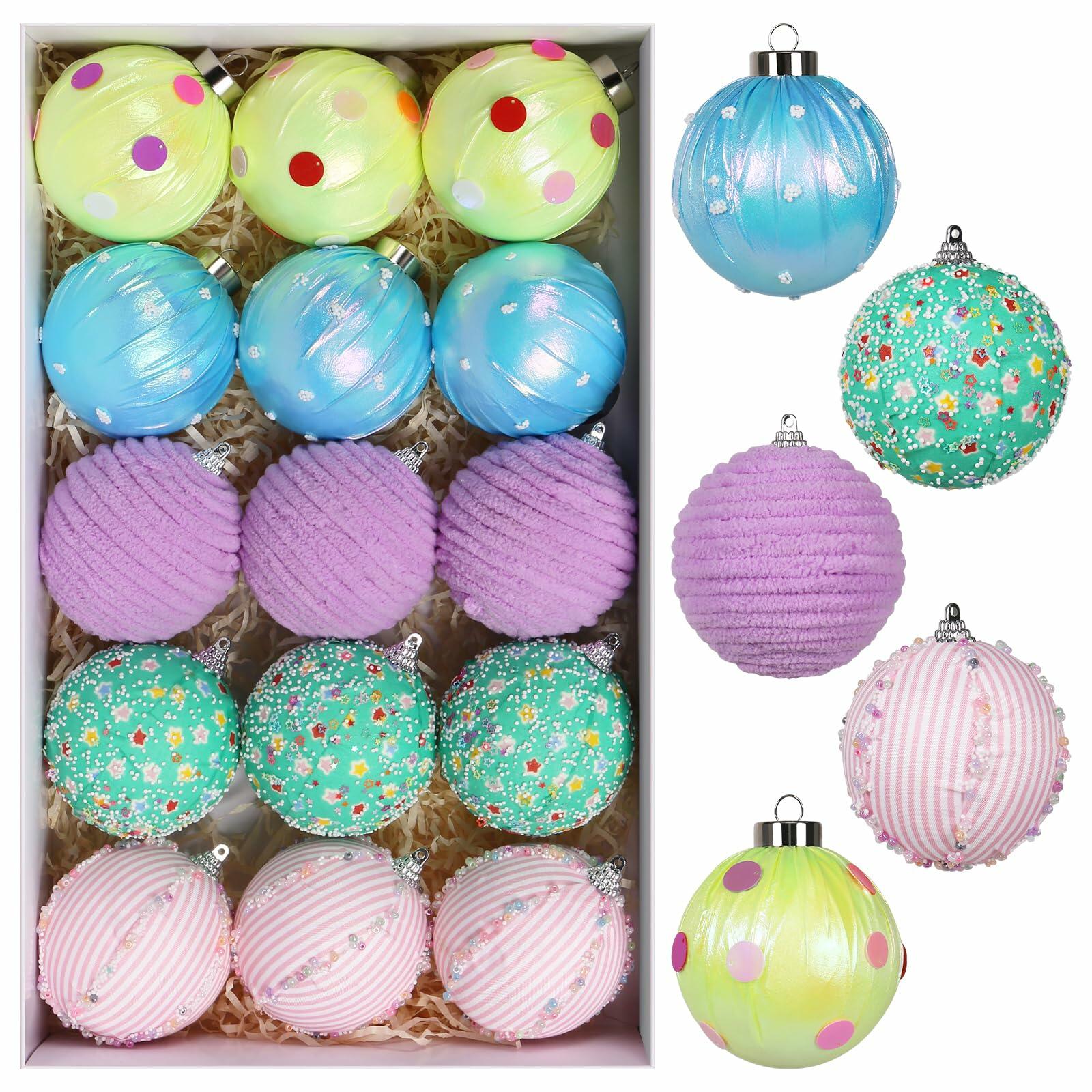 SY Super Bang 15PCS Christmas Ornaments Set 8CM Macaroon Colorful Plastic