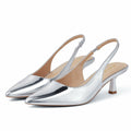 Elisabet Tang Women's Slingback Kitten Heels Silver Patent Size 7