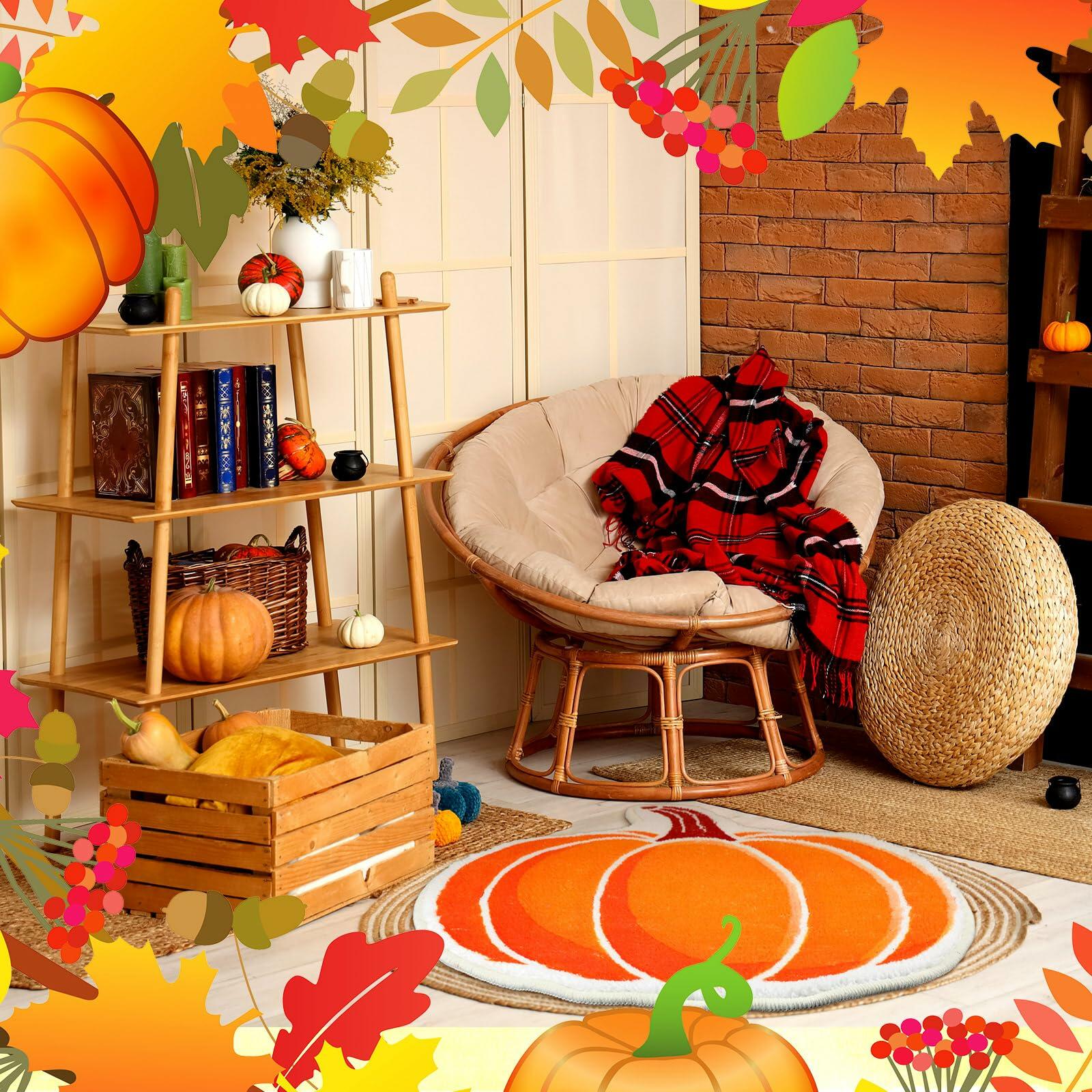 Haull 6 Pc Thanksgiving Bathroom Rugs Autumn Pumpkin Orange 16x16 Inch