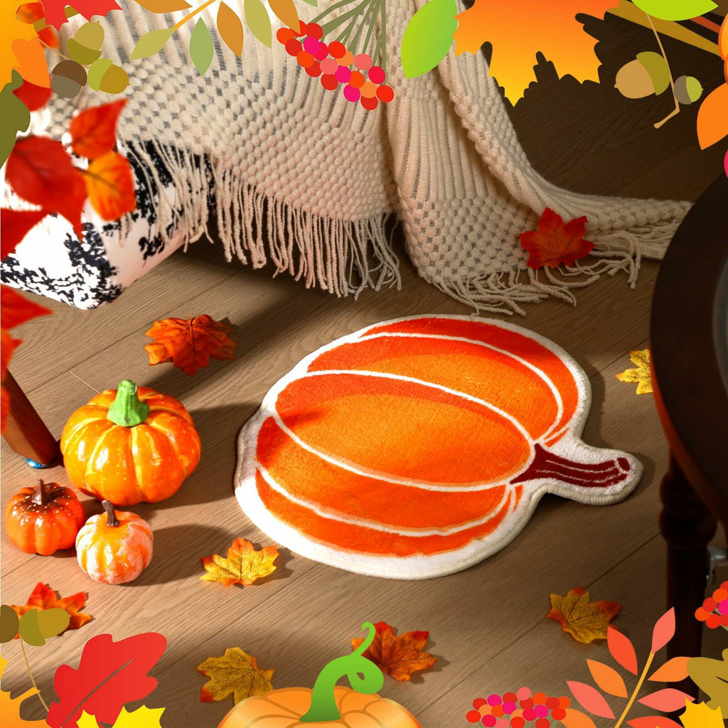Haull 6 Pc Thanksgiving Bathroom Rugs Autumn Pumpkin Orange 16x16 Inch