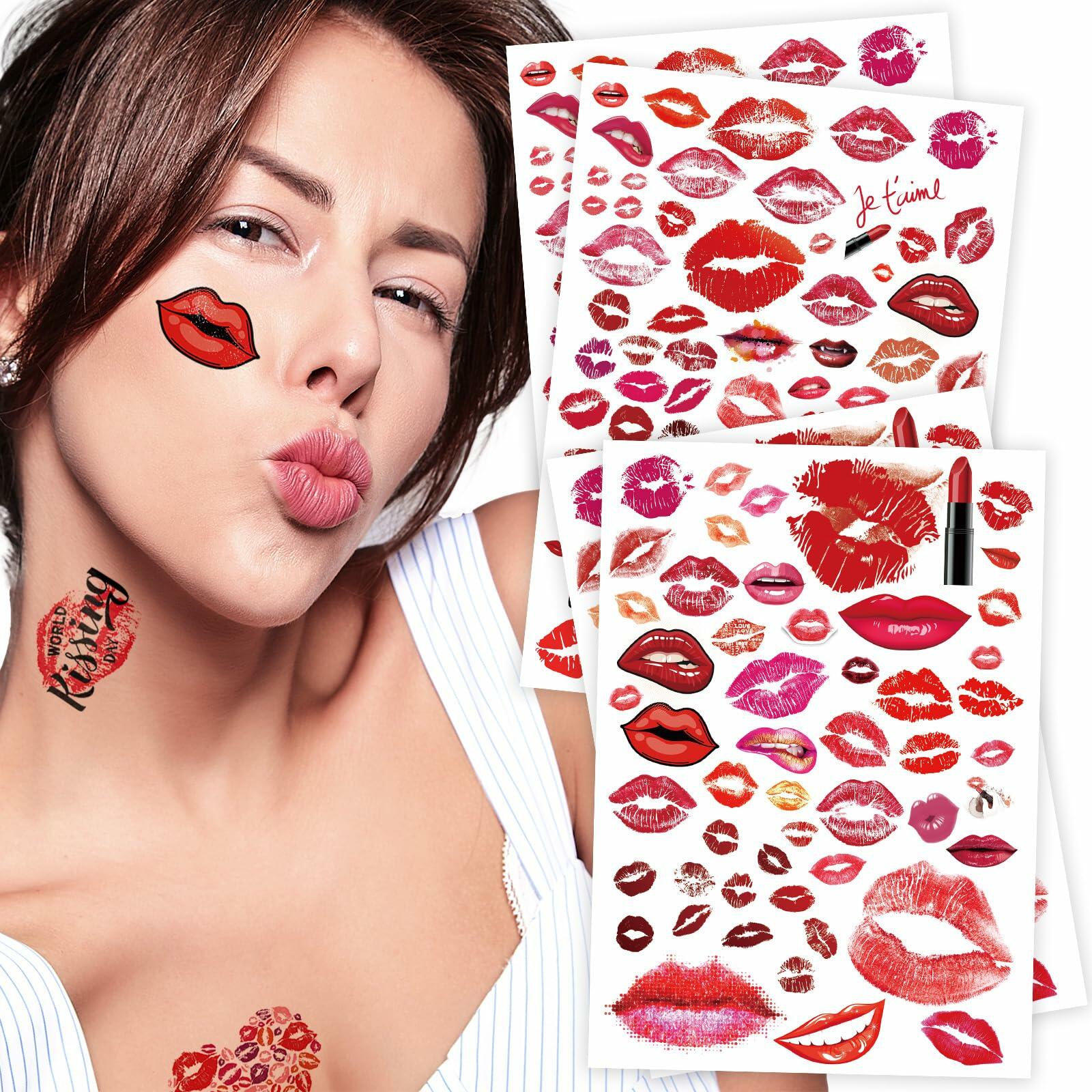 Kotbs Kiss Lips Temporary Tattoo Stickers 4-Pack Multi-colored Adults Kids