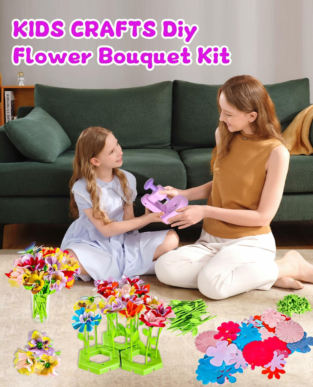 Maylatte Fabric Flower Bouquets DIY Craft Kit for Girls Ages 4-8 with Box