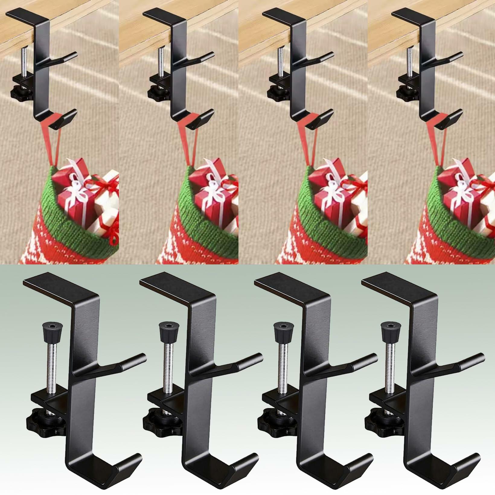 XTSJGZ 4 Pack Christmas Stocking & Garland Hangers Adjustable Black