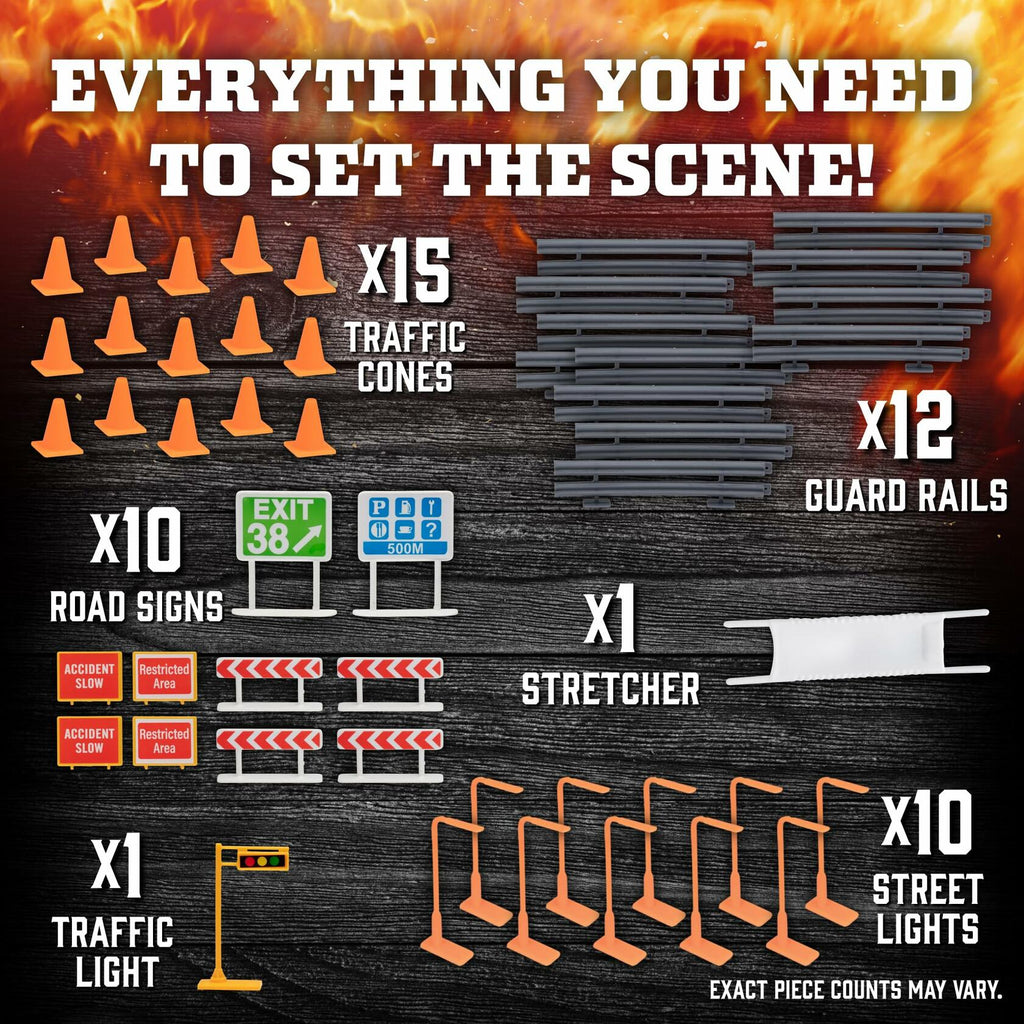 SCS Direct Firefighter Action Figure Playset 100pc Red Rescue Vehicles