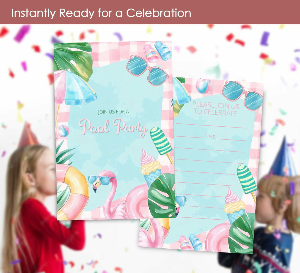 VAVINCI Pool Party Birthday Invitations for Girls 30 Sets with Envelopes