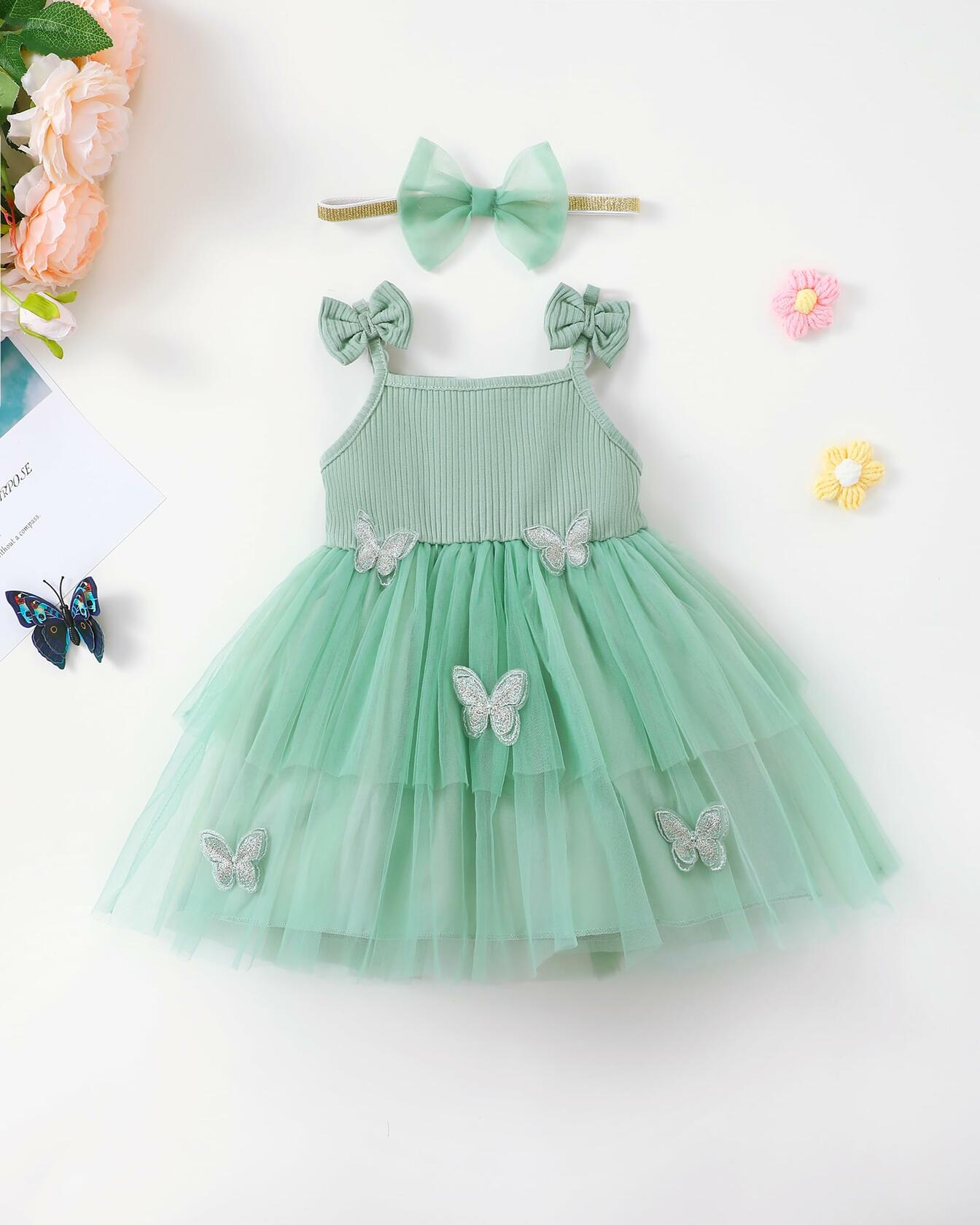 Renotemy Girl Flower Dress White Sleeveless Tutu Sundress Size 3-4T