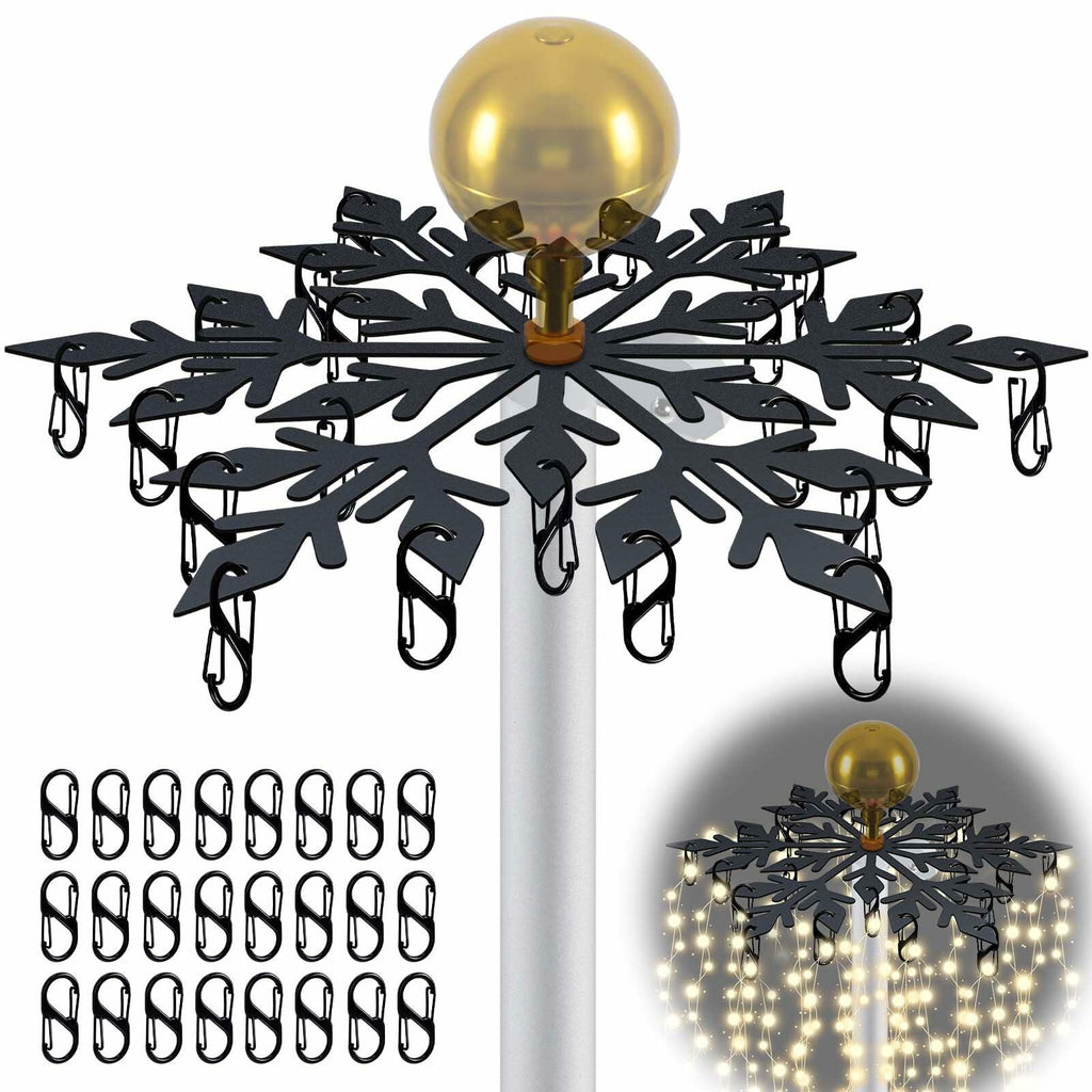 Voccos Christmas Tree Flag Pole Mega Topper Light Hooks Metal Snowflake 24 Hooks