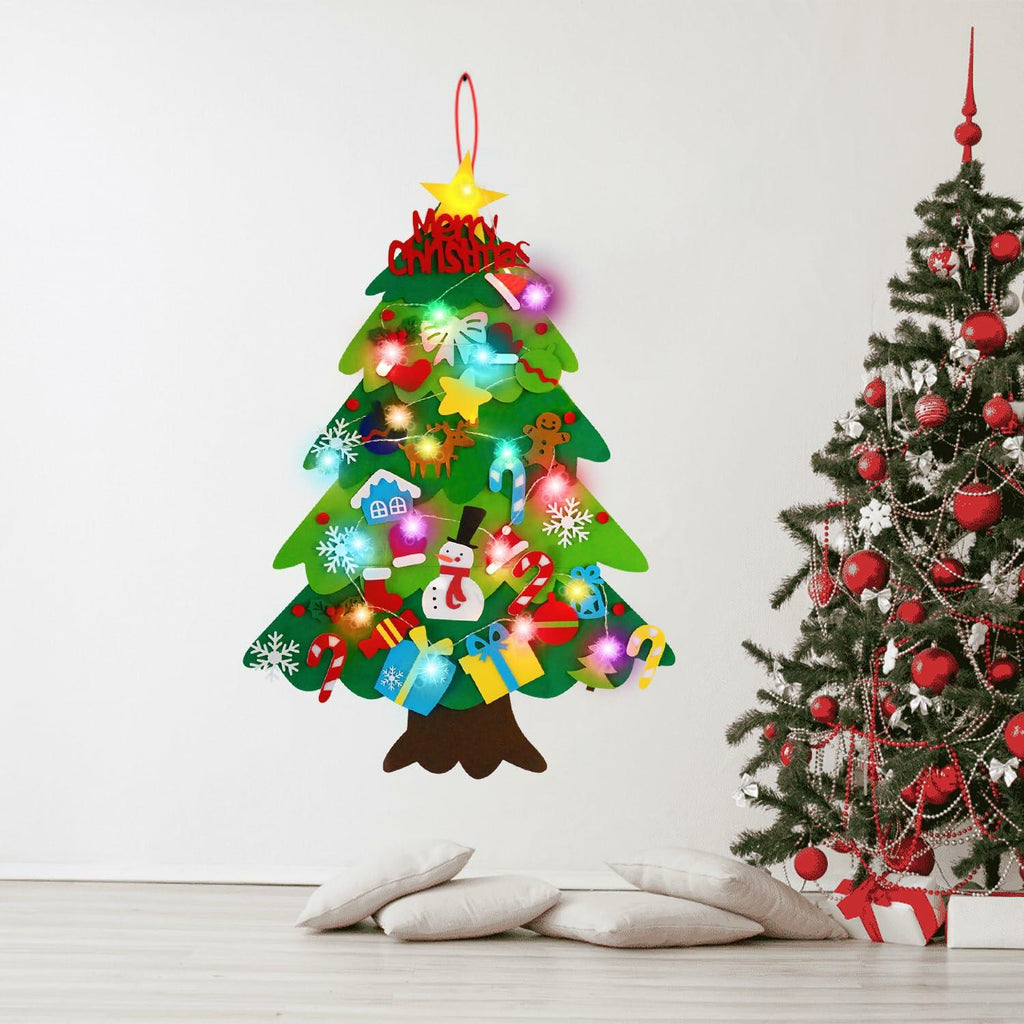 EMPOF Felt Christmas Tree 3.3ft DIY Set w/Lights & 32 Ornaments Colorful