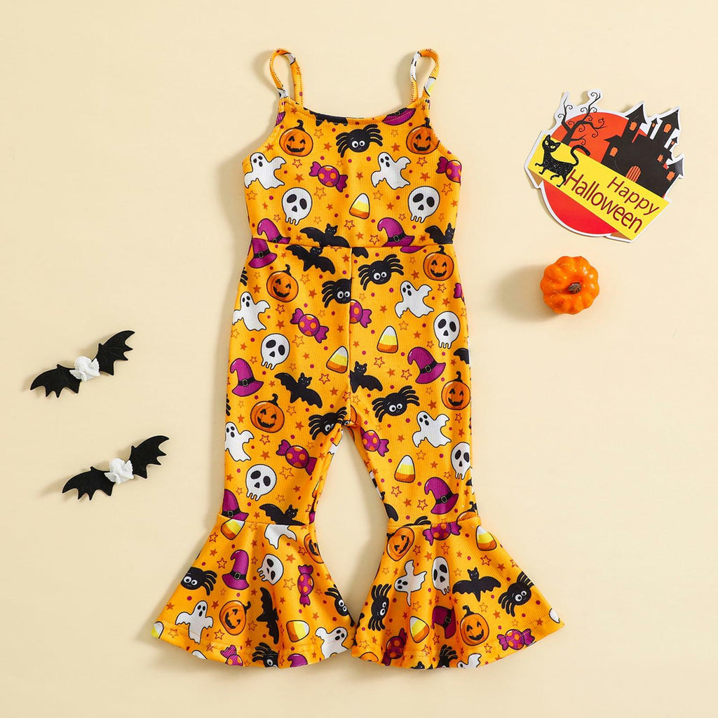Guodeunh Toddler Girls Halloween Pumpkin Spider Romper Orange Size 4-5T