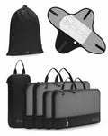 WANDF 7-Pc Compression Packing Cubes Travel Organizer Bags Set Khaki Size Large