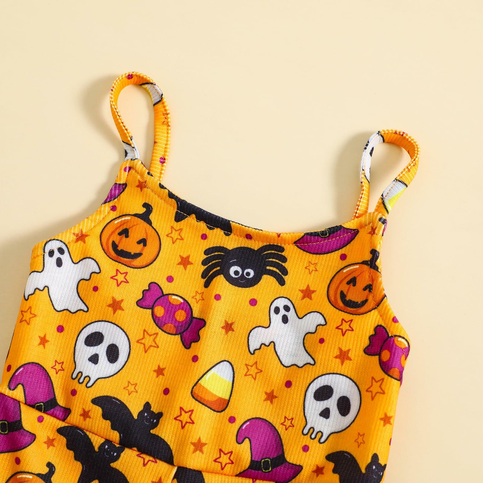 Guodeunh Toddler Girls Halloween Pumpkin Spider Romper Orange Size 4-5T