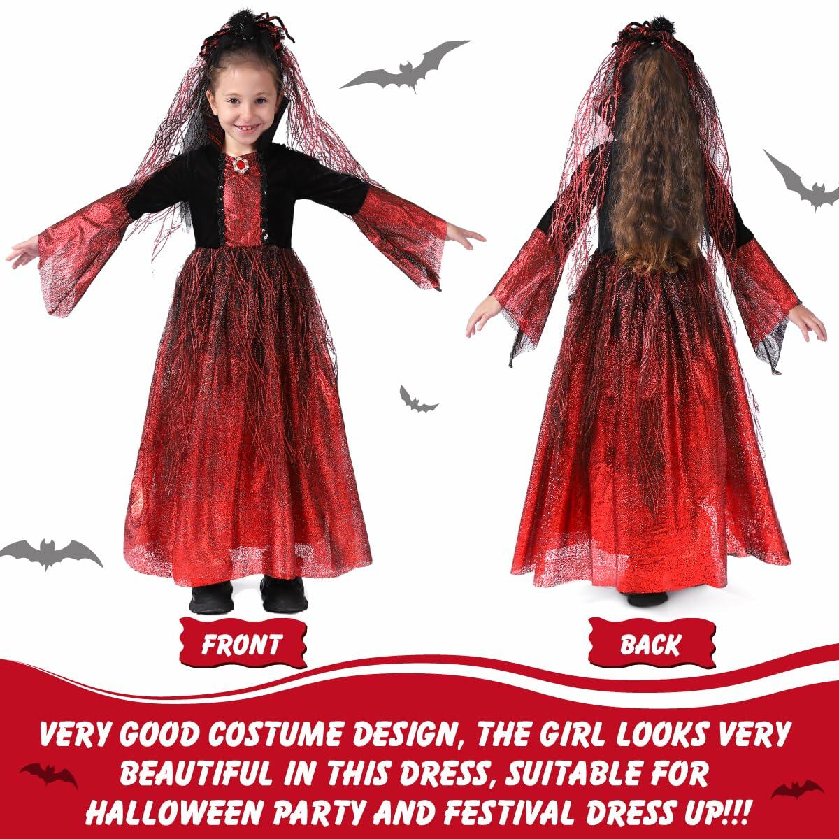 QPCOS Royal Vampire Costume Girls Deluxe Dress Black Size 10-12