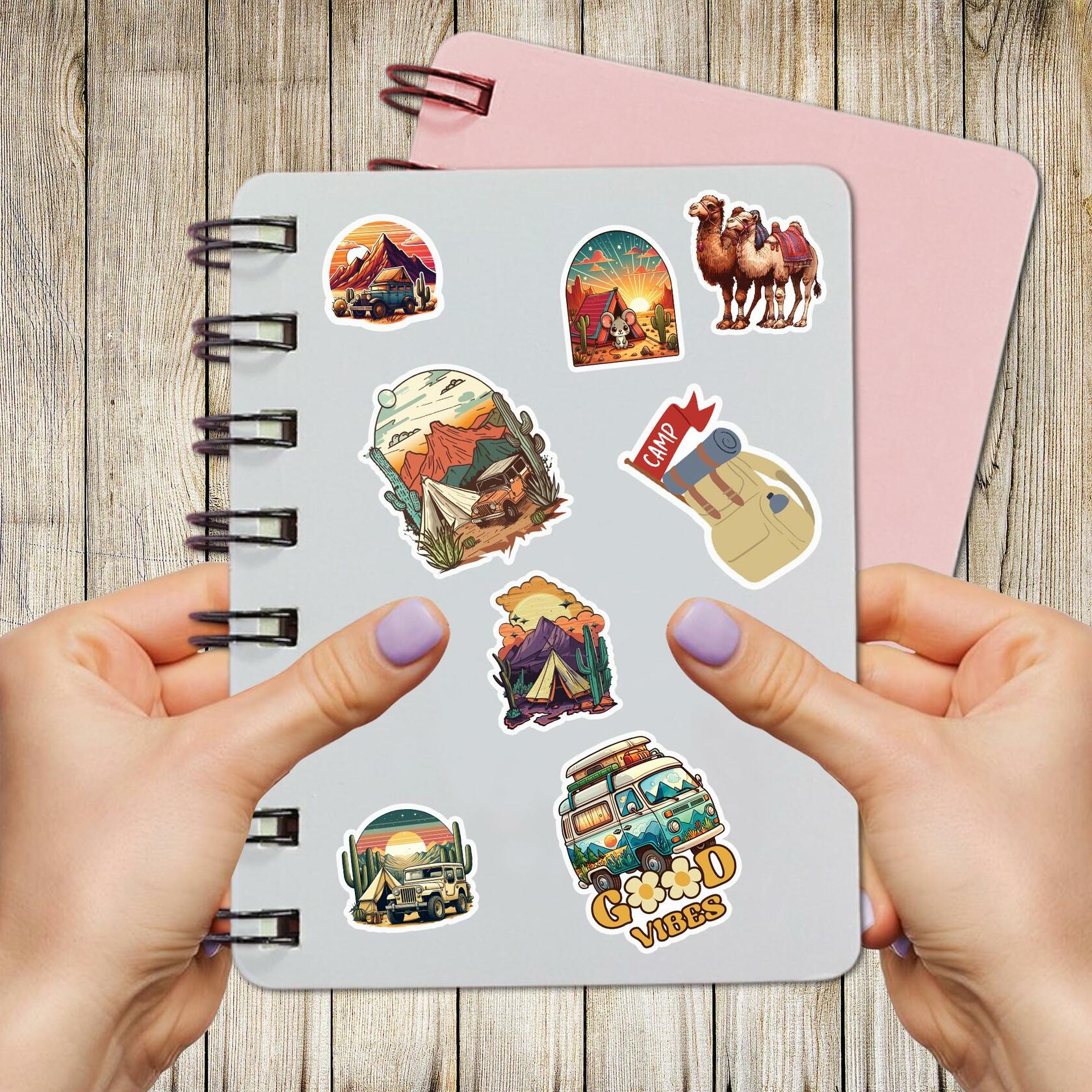 BIGZORO Desert Camping Stickers Camel Cactus Waterproof Vinyl Pack 50