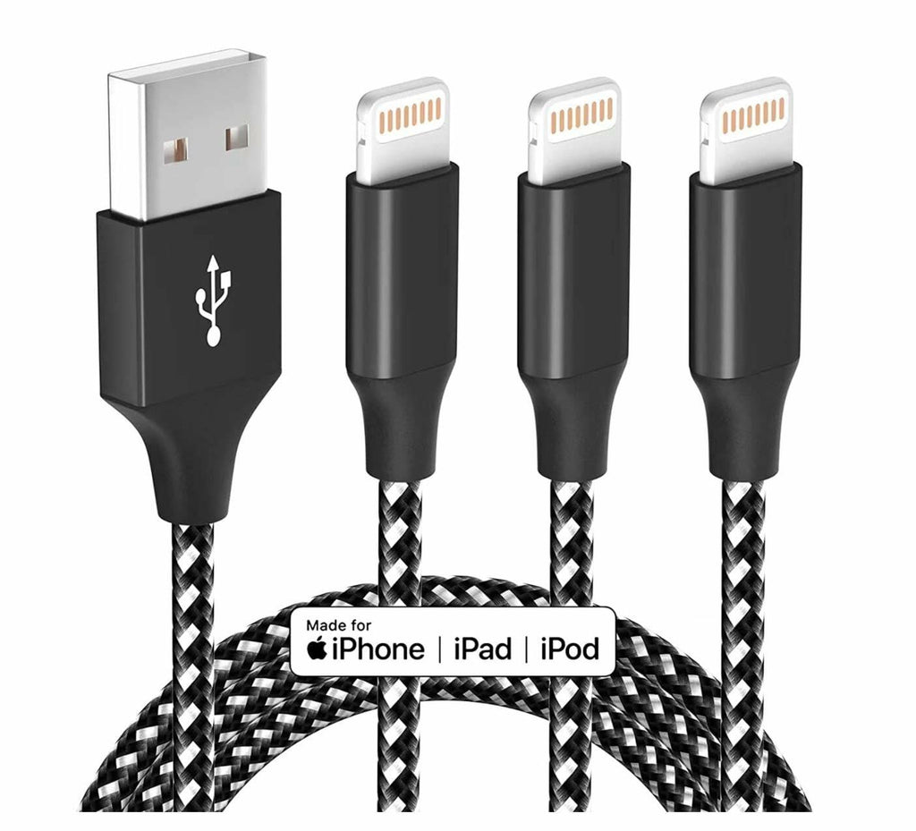 MenoSupp iPhone Charger 3 Pack 10FT Nylon Braided Lightning Cable BlackWhite
