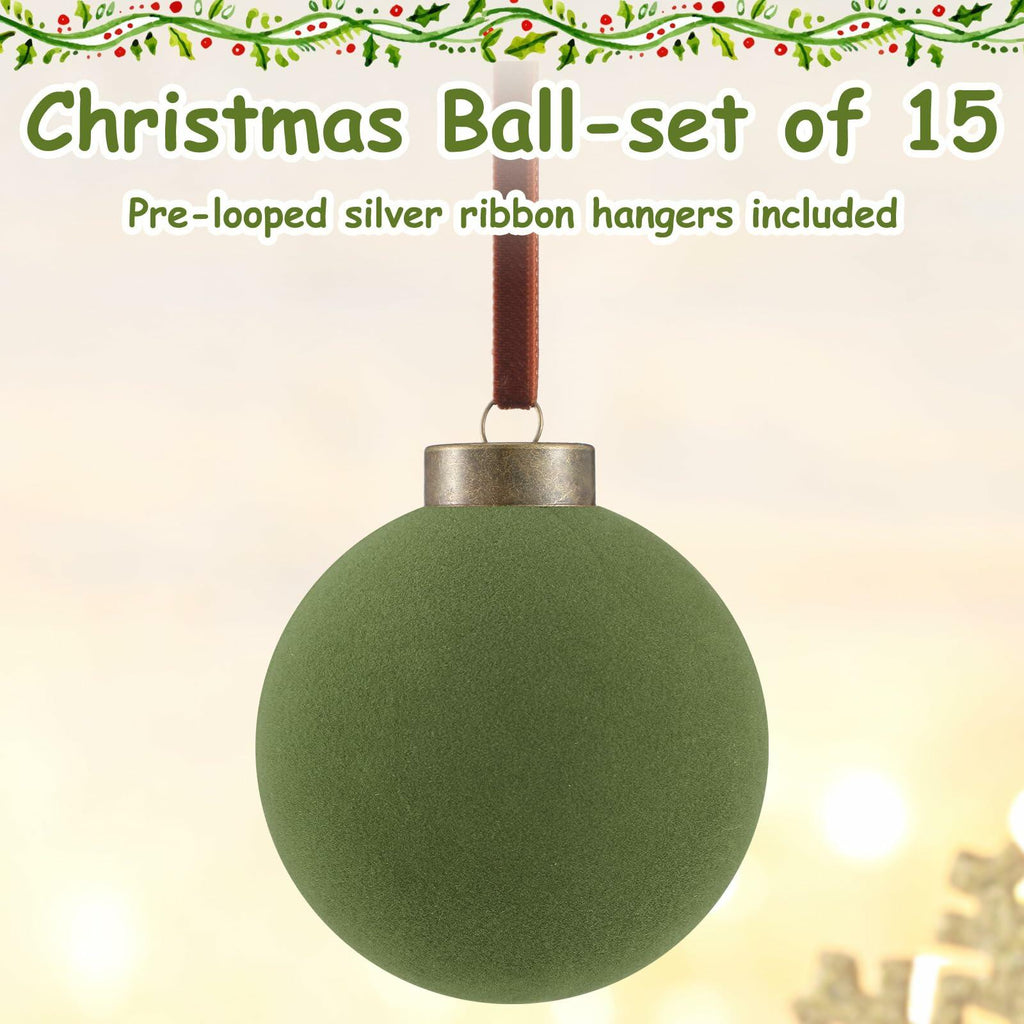 Liliful Velvet Christmas Balls Ornaments Green 3.15 Inch 15 Pcs