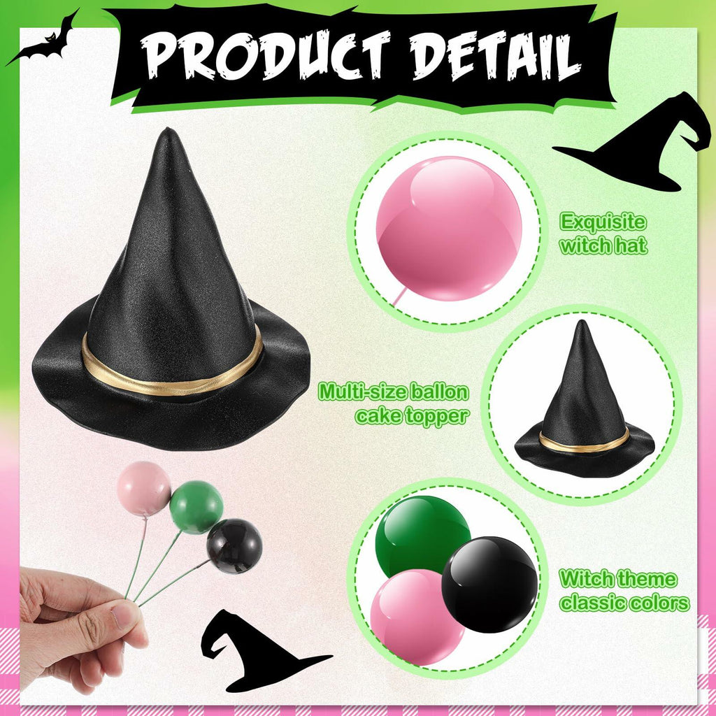 Leinuosen 97 Pcs Witch Party Supplies Pink Green Balloons Mini Toppers Black Hat