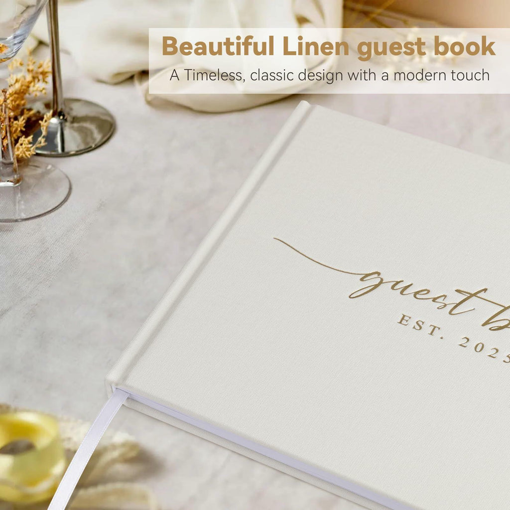 1DOT2 Wedding Guest Book 2025 Linen Photo Beige 100 Pages Acid Free Paper