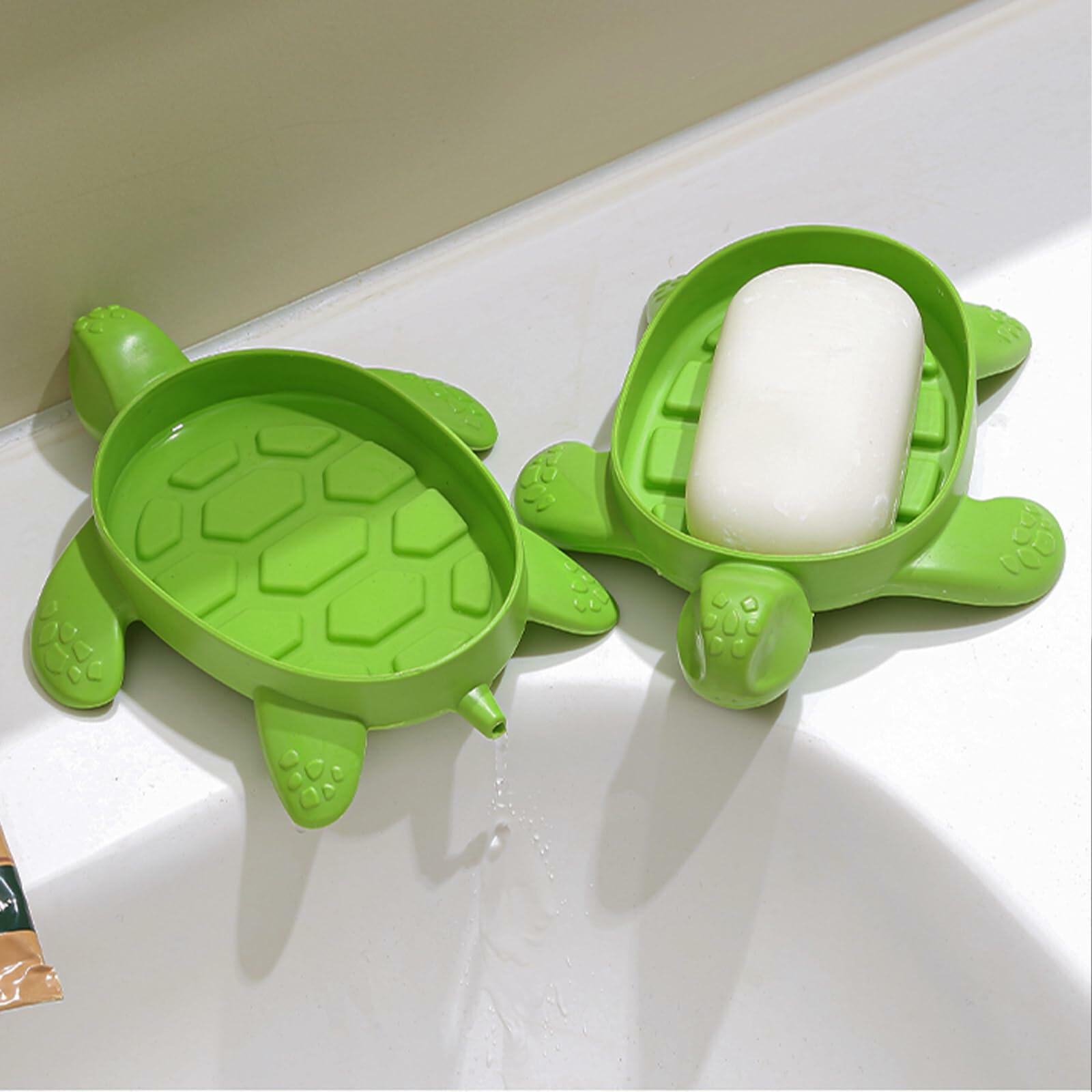 2 Pack Tortoise Soap Dishes Soap Holder with Drain Green Bathroom Kitchen