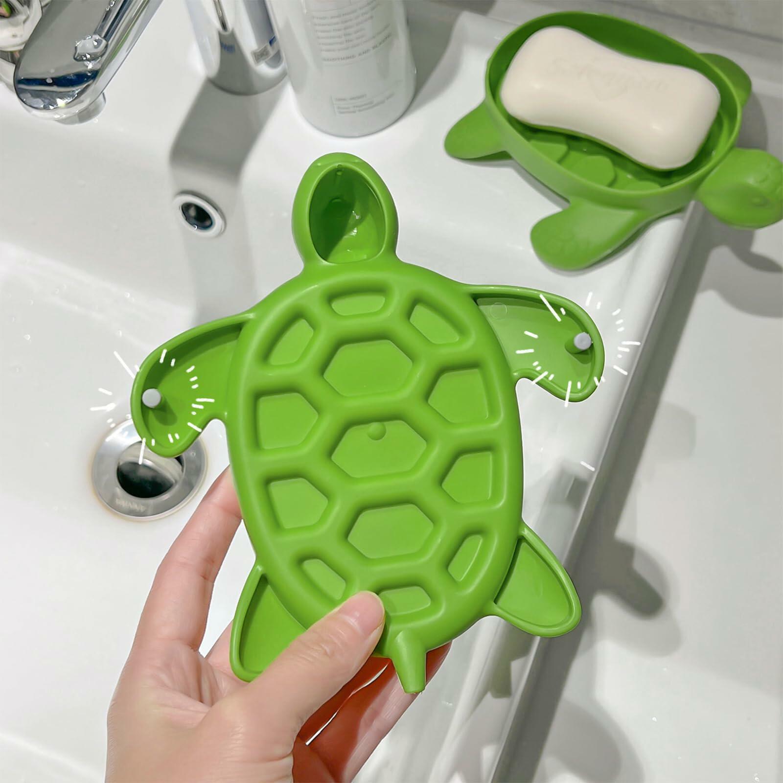2 Pack Tortoise Soap Dishes Soap Holder with Drain Green Bathroom Kitchen