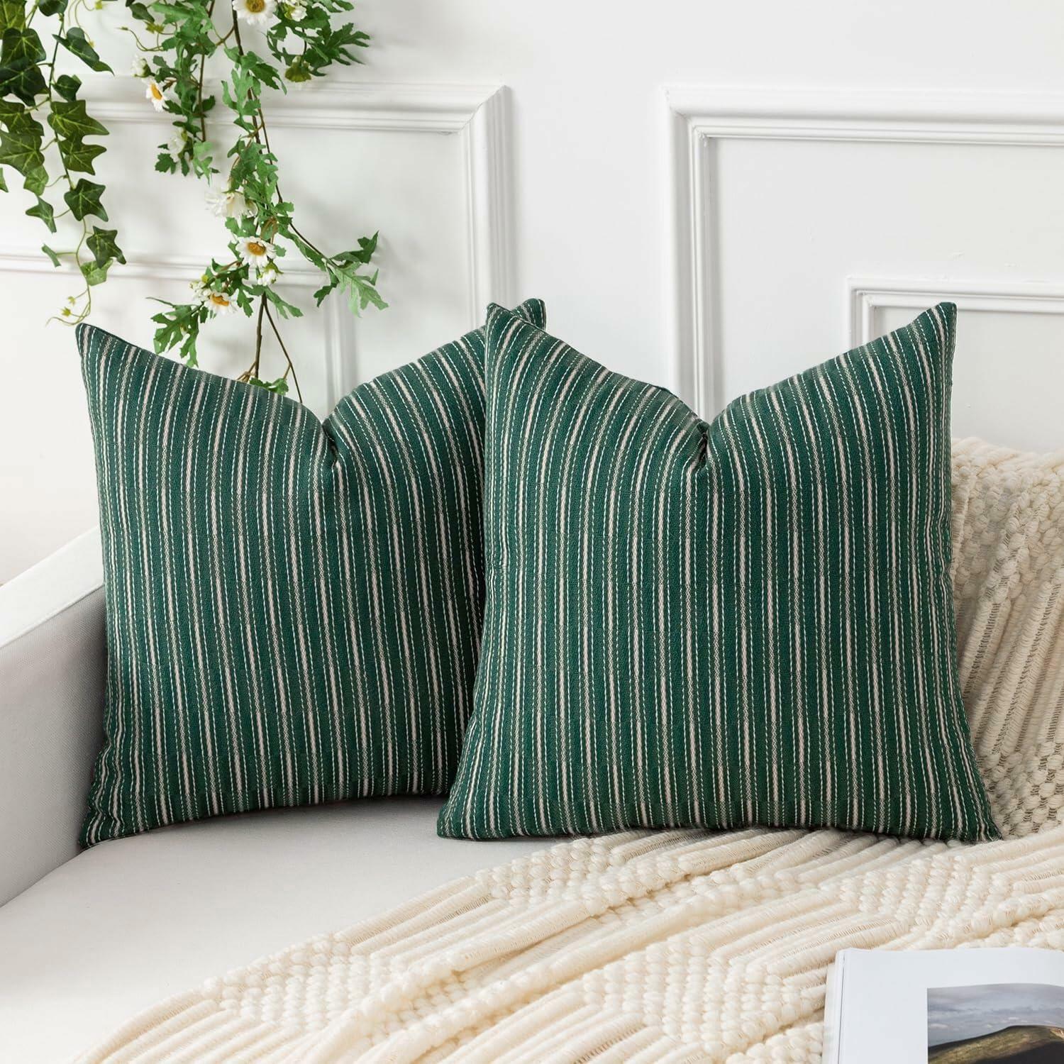 K KEVIN TEXTILE Boho Woven 18x18 Pillow Covers Set of 2 Dark Green