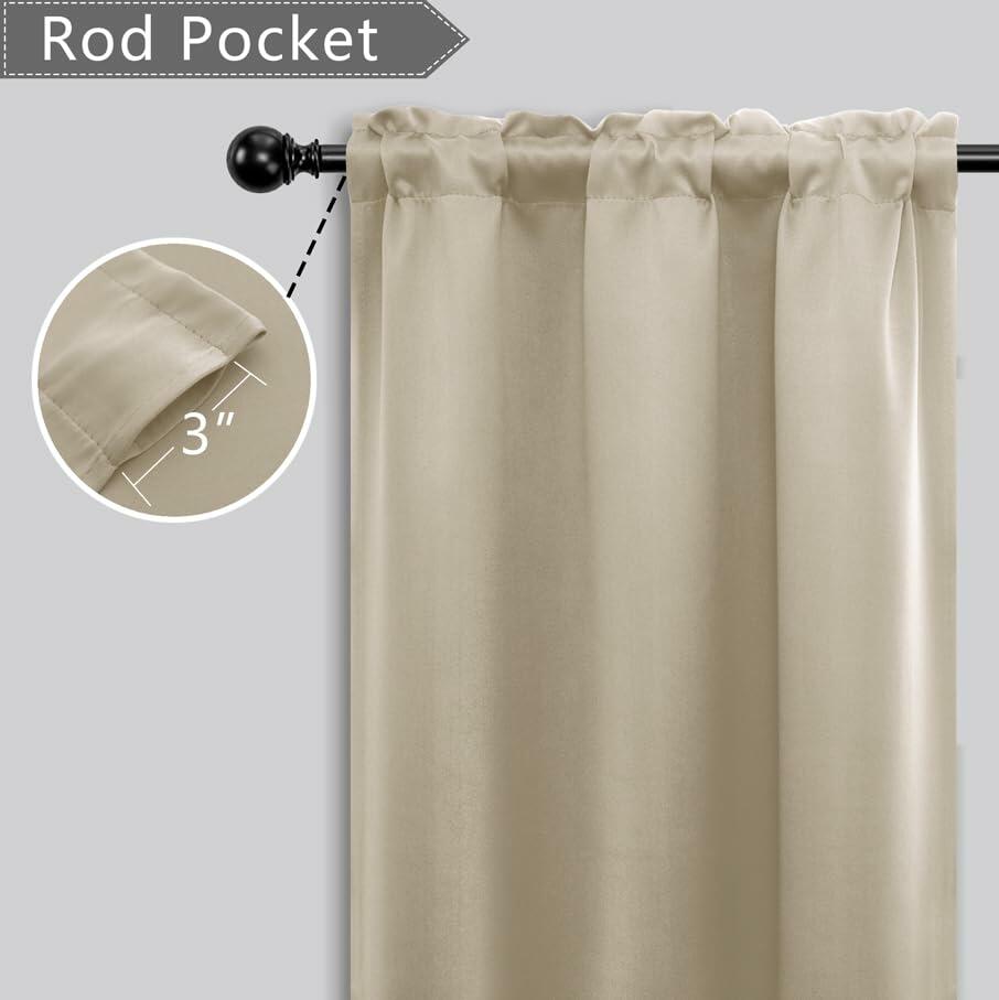 Mrs.Naturall Biscotti Beige Blackout Curtains 34x36 Inch Set of 2 Panels