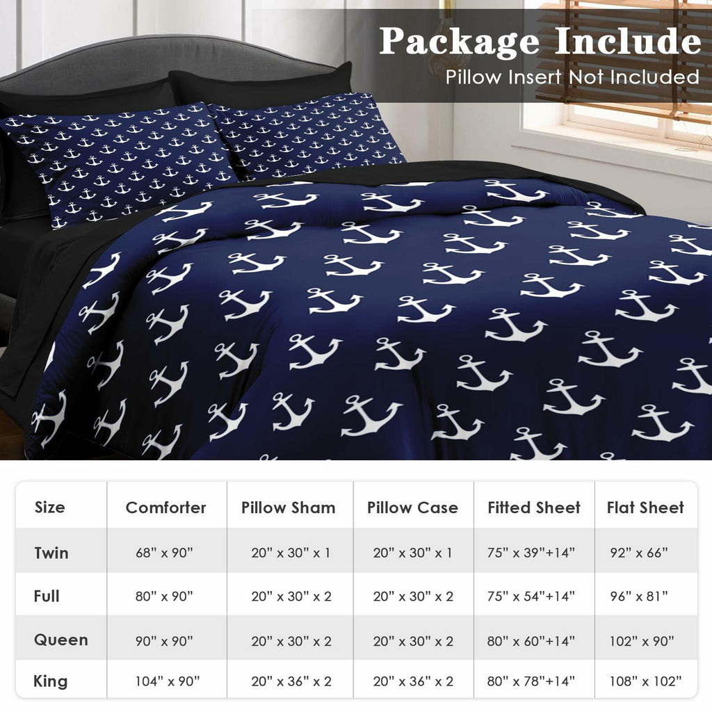 Pamnest Twin Comforter Set Nautical Navy Blue 5 Pcs Bedding Size Twin