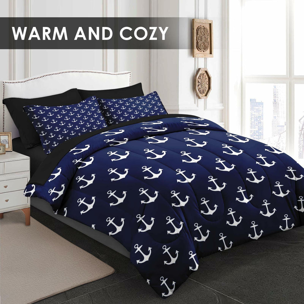 Pamnest Twin Comforter Set Nautical Navy Blue 5 Pcs Bedding Size Twin