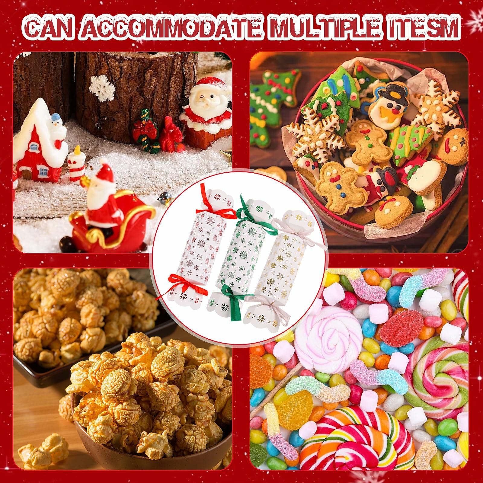 CCINEE Christmas Treat Boxes 24 Pack DIY Snowflake Ribbon Red Paper