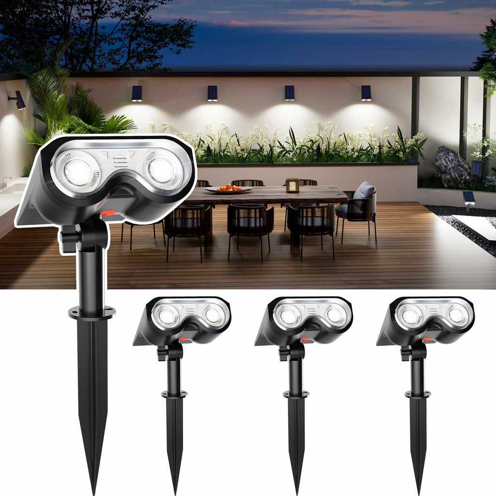 HMDecor Solar Spot Lights Outdoor IP67 Waterproof 4 Pack Cold White 6500K