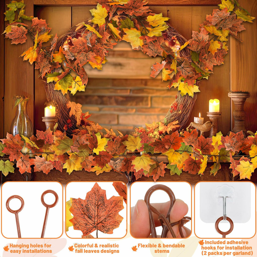 Helimoto Maple Leaf Garland 8 Pack 47.2FT Green Artificial Fall Leaves
