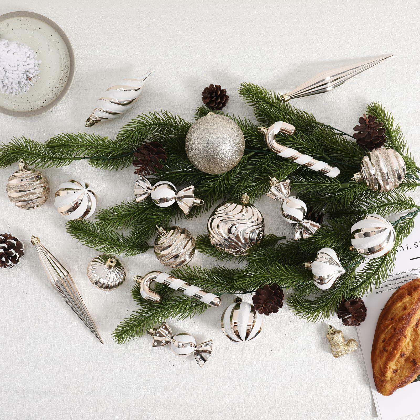 5th LILY Christmas Ball Ornaments Set Shatterproof 24 PCS Champagne Plastic
