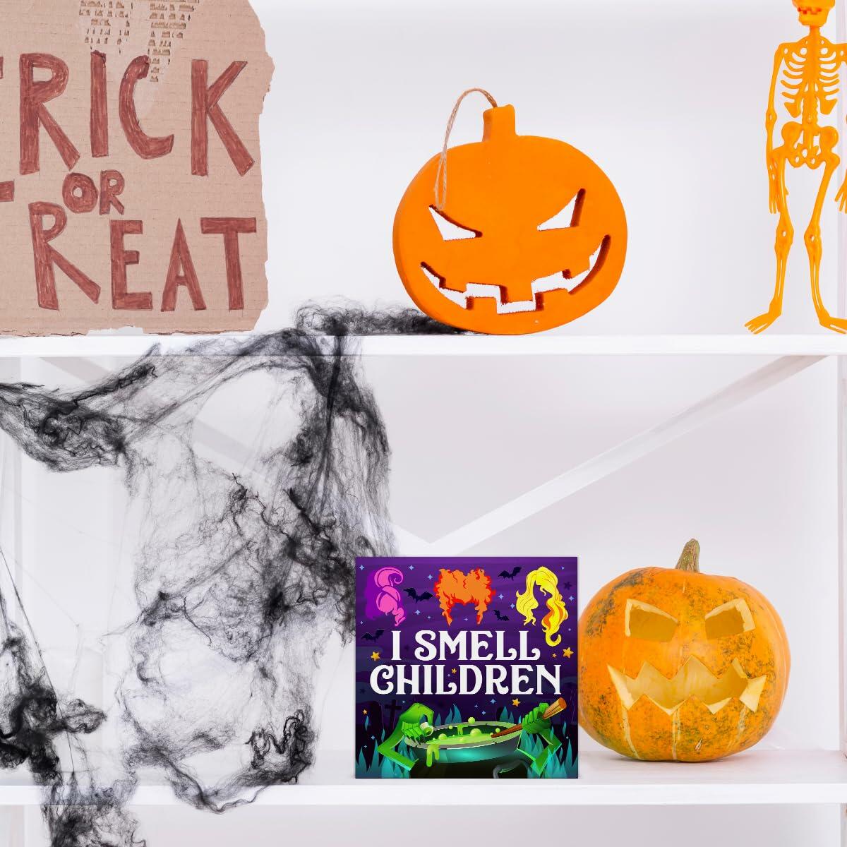 Hijie Halloween Wooden Sign I Smell Children Indoor Decor 5x5 Inches