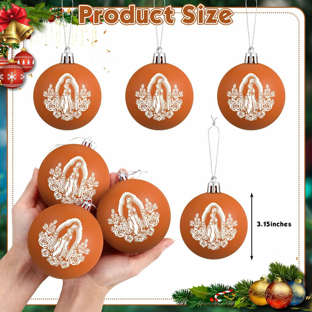 Jenaai Our Lady of Guadalupe Christmas Ornaments 3.15" 12 Pcs Brown White