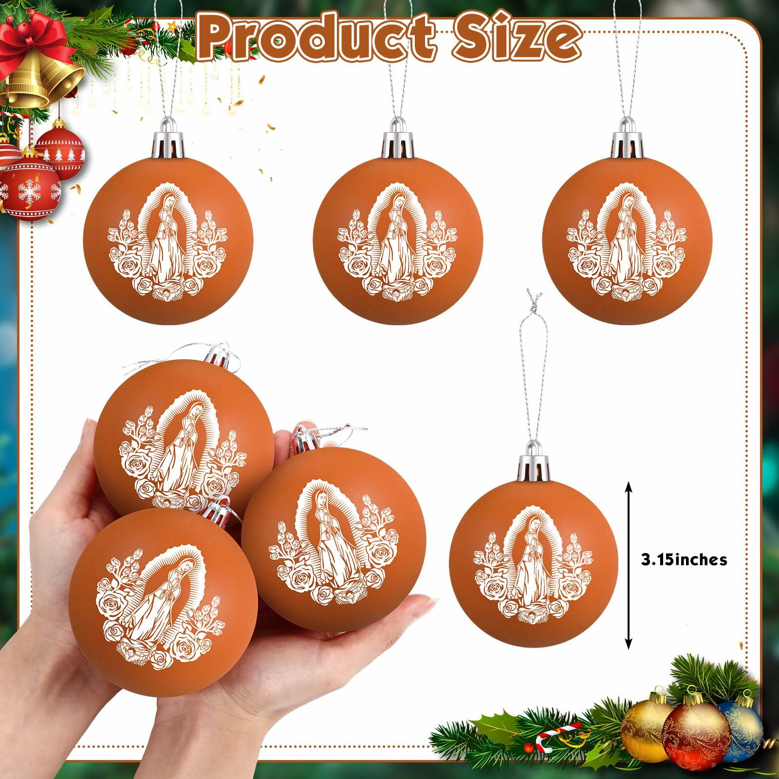 Jenaai Our Lady of Guadalupe Christmas Ornaments 3.15" 12 Pcs Brown White