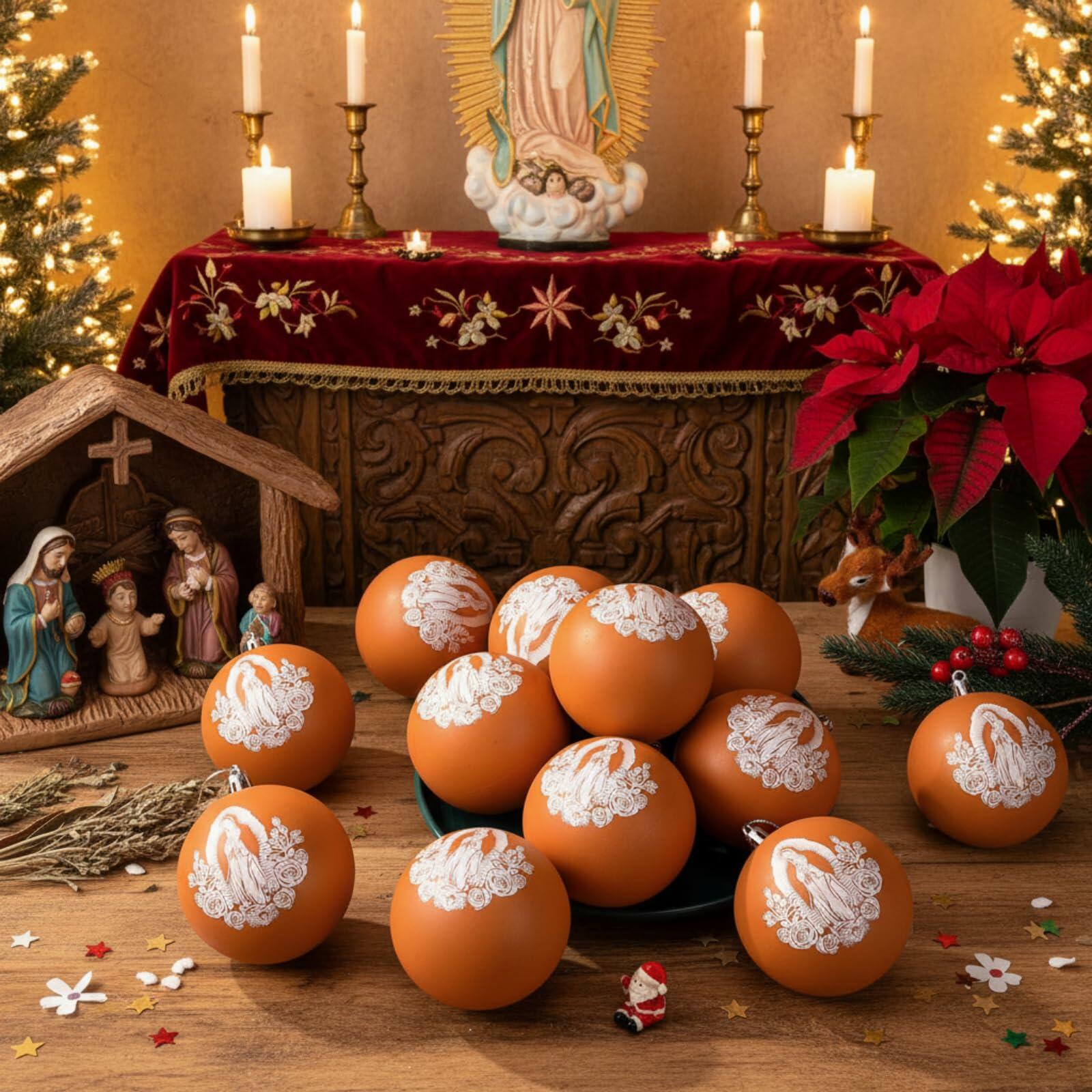 Jenaai Our Lady of Guadalupe Christmas Ornaments 3.15" 12 Pcs Brown White
