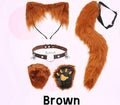 MOAMDAUT 4 Pcs Brown Cat Therian Faux Fur Mask Tail Set Women Halloween