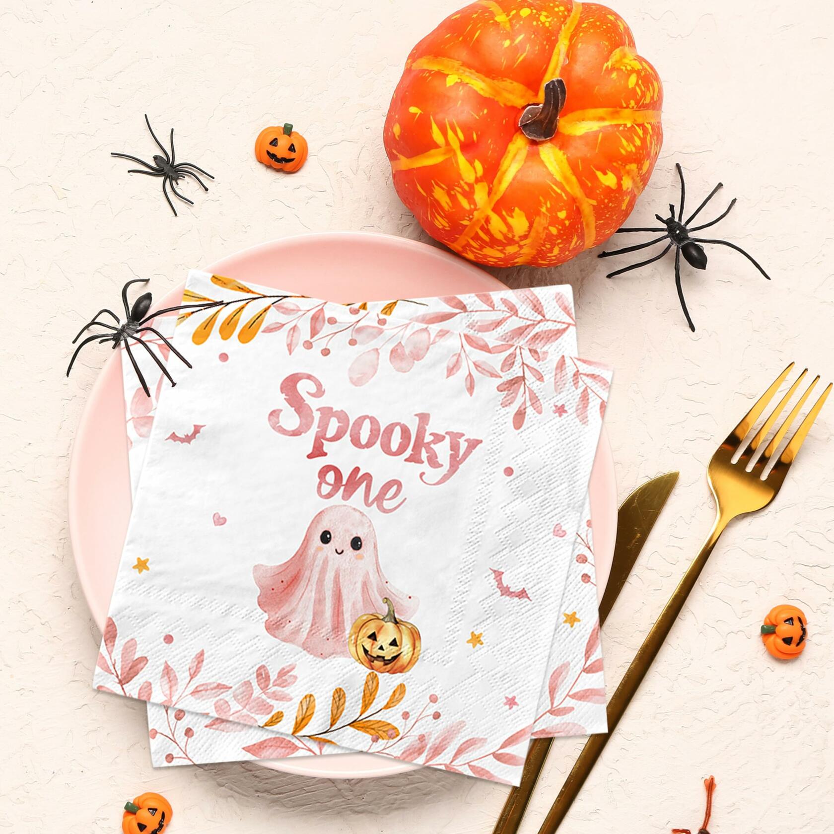 GREHUMOR Spooky One Birthday Napkin Pink Halloween Girl 1st Birthday
