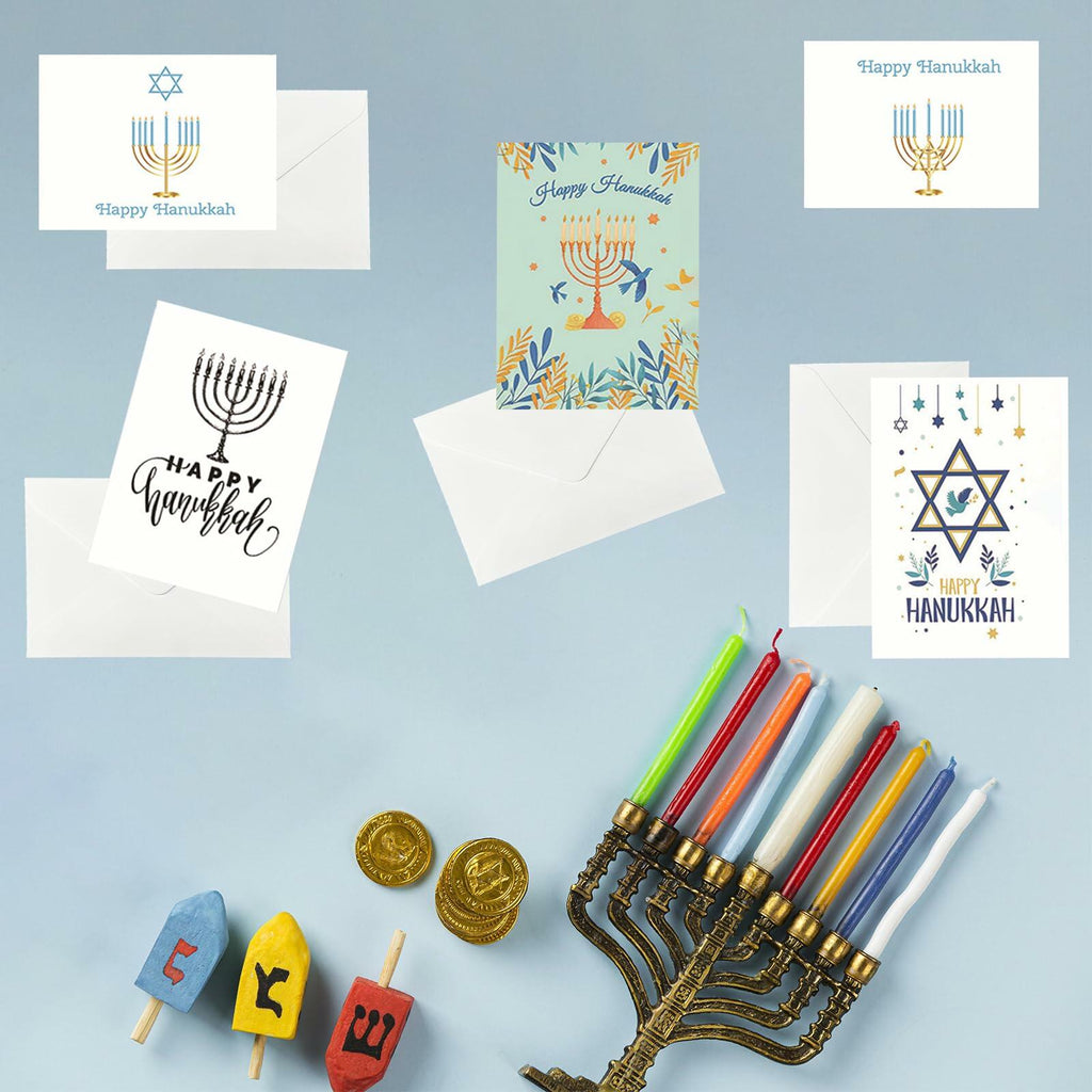 Qpout 12 PCS Hanukkah Cards with Envelopes Stickers Monochrome C Style