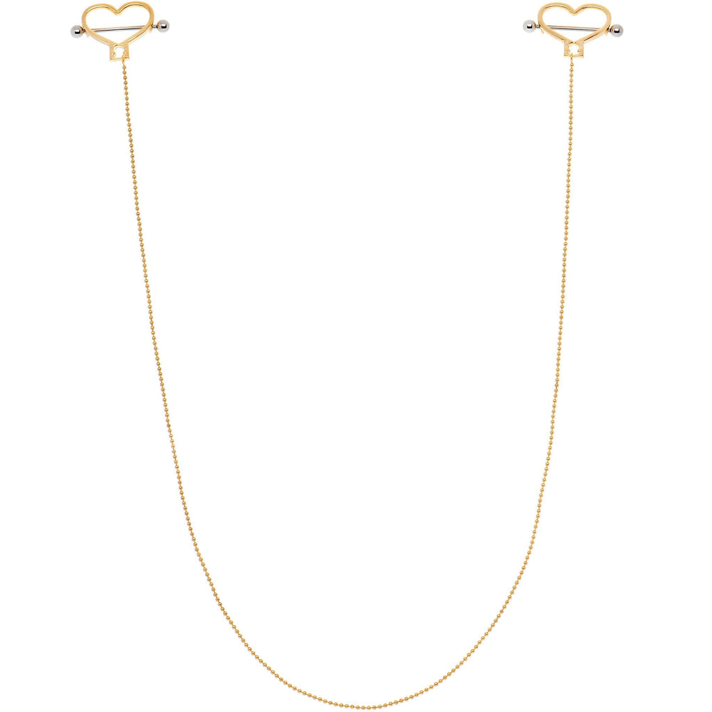 Gold Tone Heart to Heart Dangle Nipple Chain