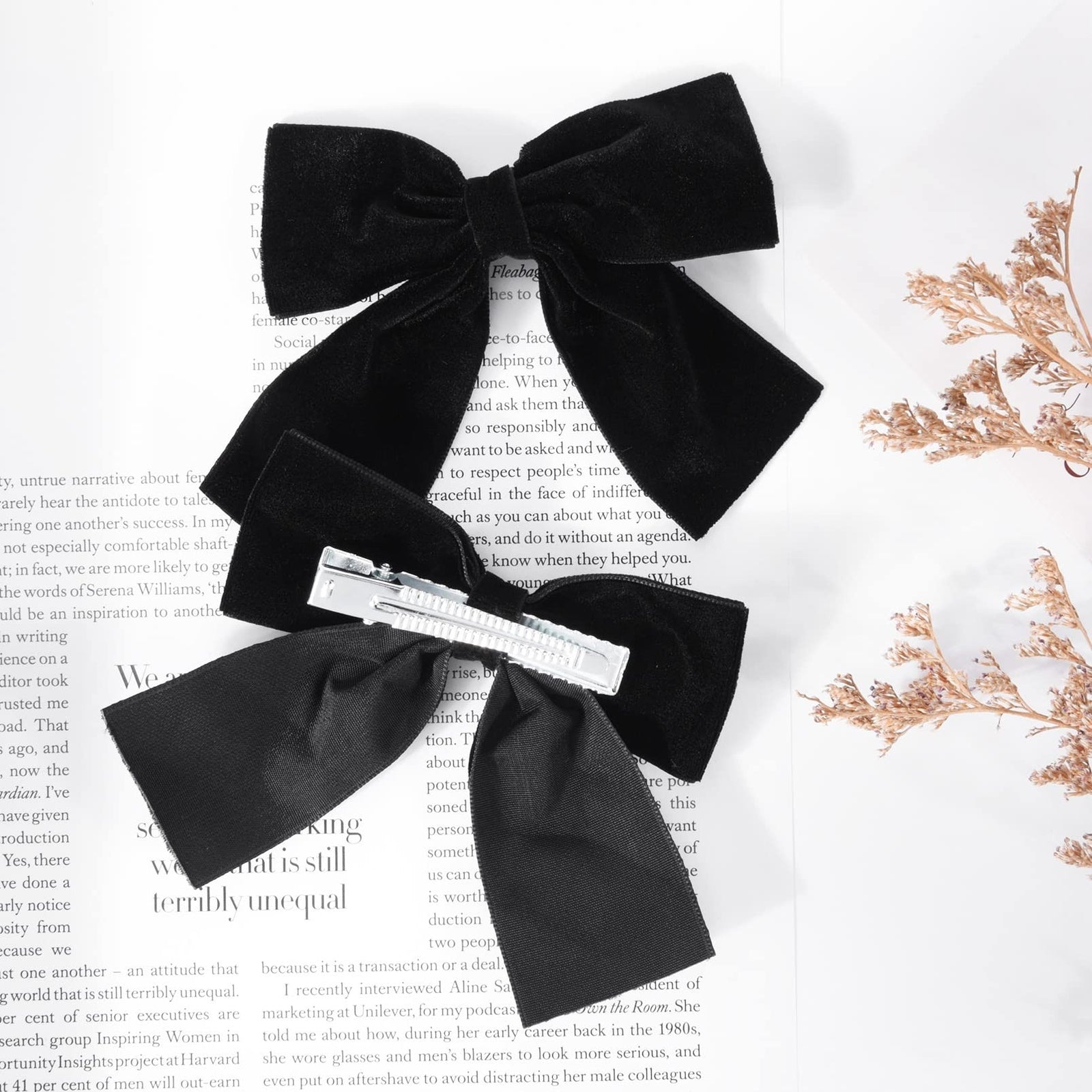 Aileam Velvet Hair Bows 2PCS Black 4" Big Fall Alligator Clips