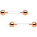 Clear Bioplast Barbell Rose Gold Tone Push In Ball Nipple Ring Set